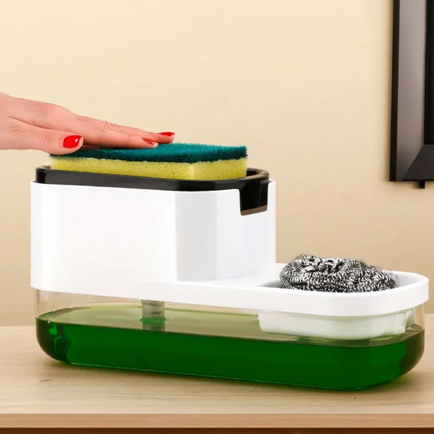 2 in 1 Plastic Dish Soap Liquid Dispenser Sponge Holder ,Sabudani (1 Set) Your Brand