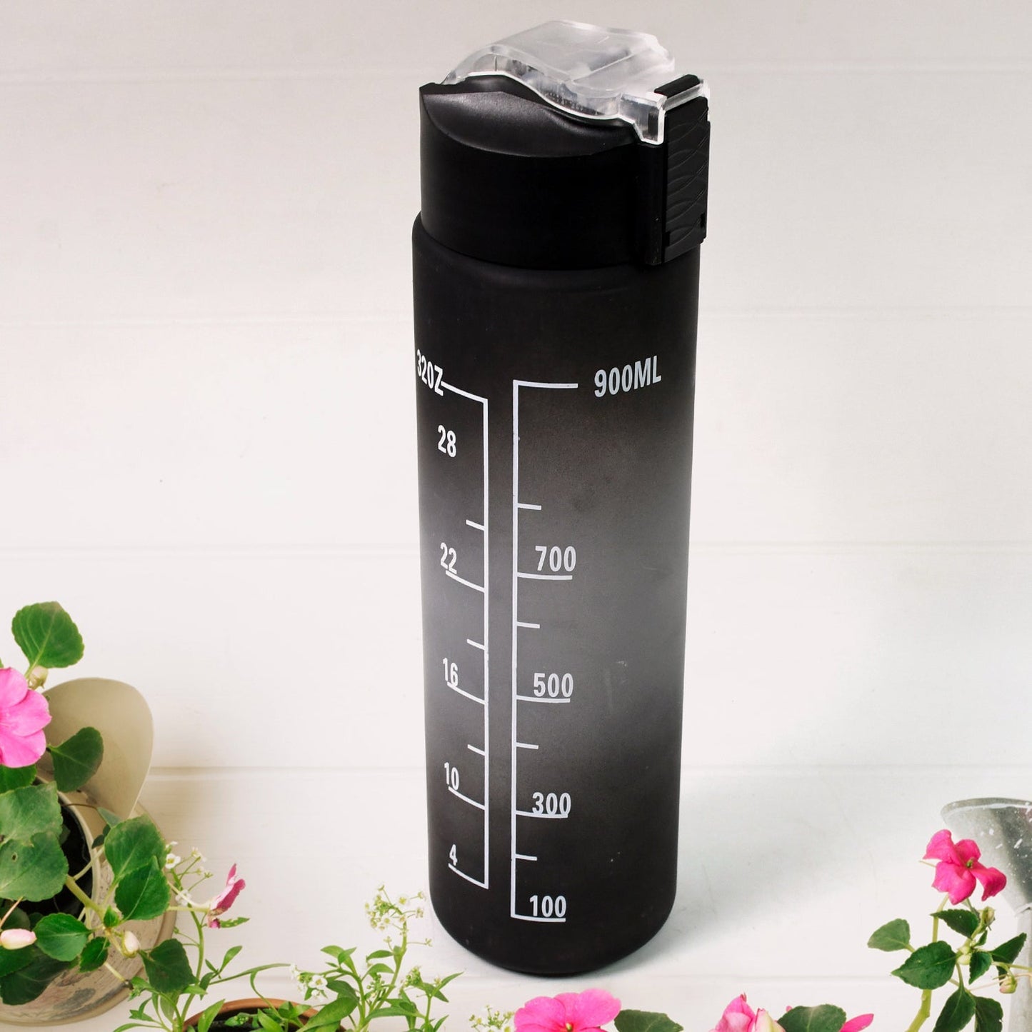 Plastic Black Motivational Water Bottle with Straw (900 ML) Your Brand