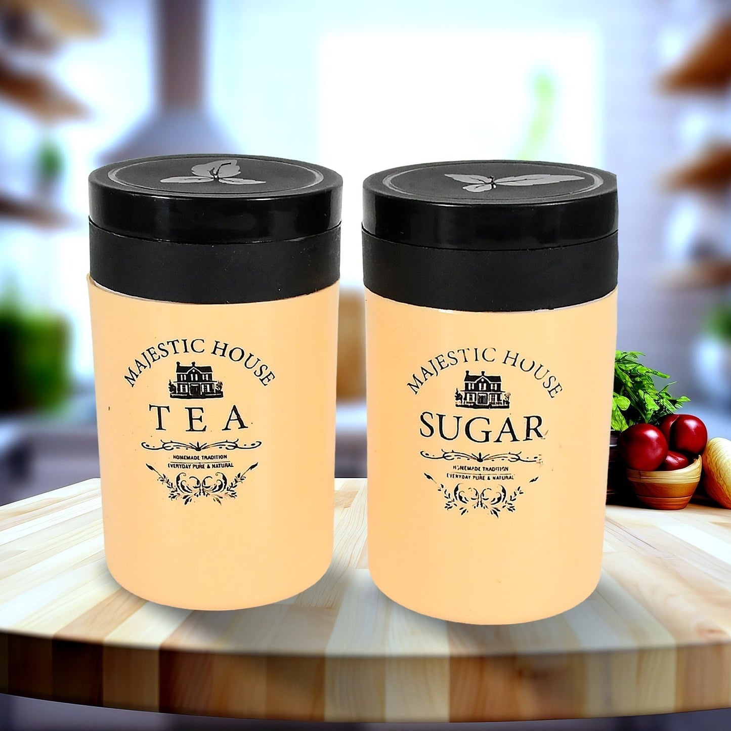 Accurate Seal Tea Sugar Coffee Container, Plastic Damru Shaped Tea, Coffee, Sugar Canisters Jar, New Airtight Food Seal Containers for Salt, Dry Fruit, Grocery 2 Section (800 ML Approx) Your Brand