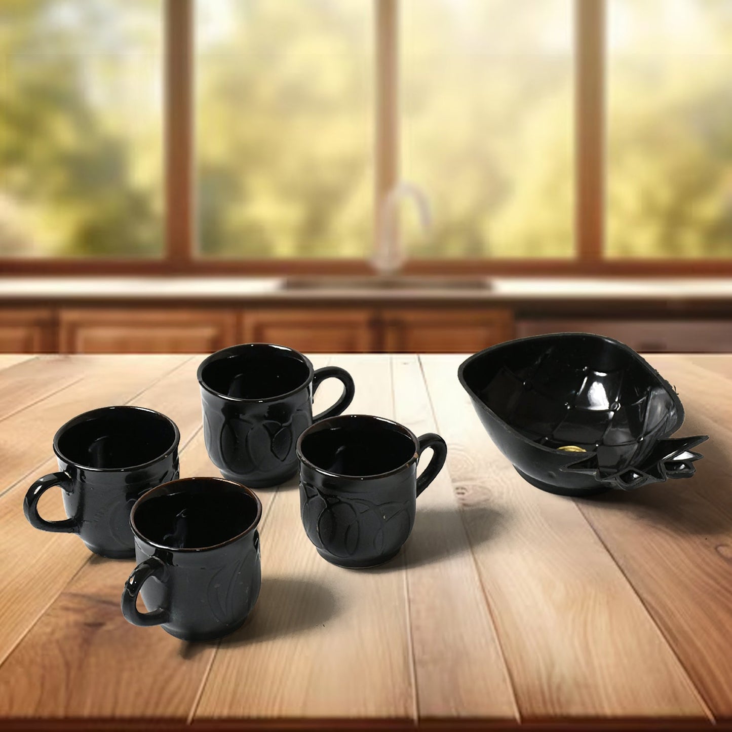 Pine Party Ceramic Tea / cups / Mug Set With Pineapple Shape Serving Bowl Milk Cup, Coffee Cup, Tea Cup, Breakfast Cup, Drinking Mug or Outdoor for Household, Gift for Birthday, Wedding Party (5 Pcs set) Your Brand