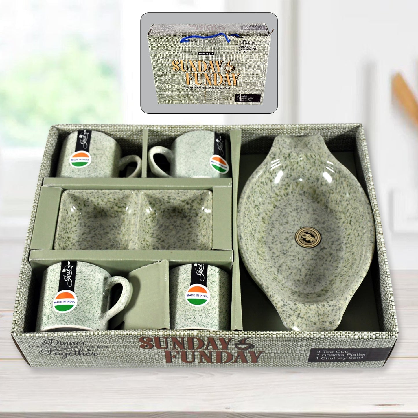 Sunday Funday 6-Piece Tea Set – Platter & Dual Bowl Your Brand