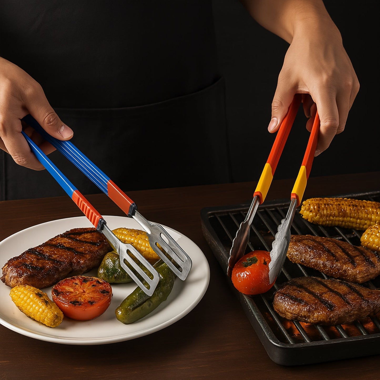 Stainless Steel Multipurpose Utility Tong / Serving Food Tongs / Tong for Kitchen and Bar / Frying, Clipping, Grilling Tong (2 Pcs Set) Your Brand