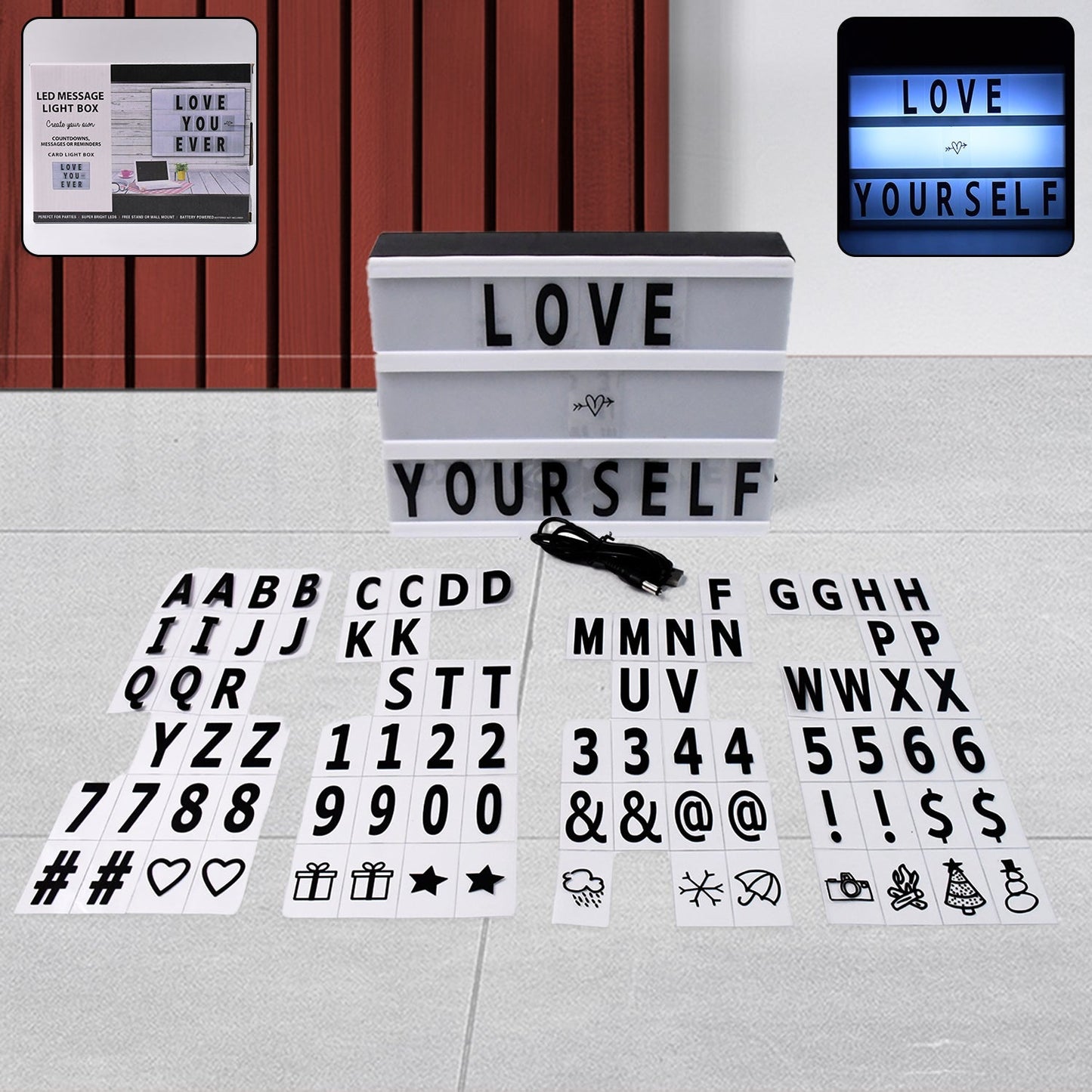 Black Mini A6 Magnetic Cinematic Light Box with 82 Characters and 10 Emojis (1 Set) Your Brand