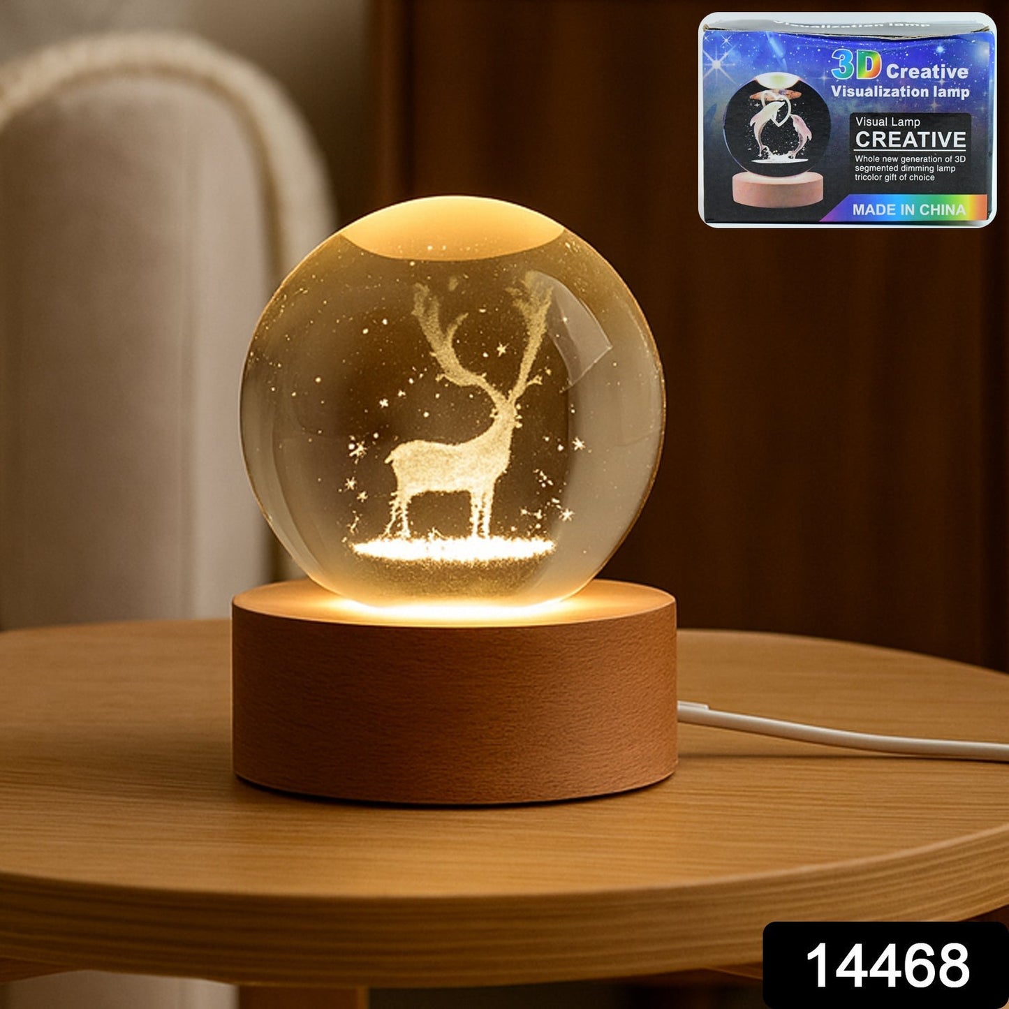 Crystal Ball Night Light Glass Ball Night Lamp with Wood Base Your Brand