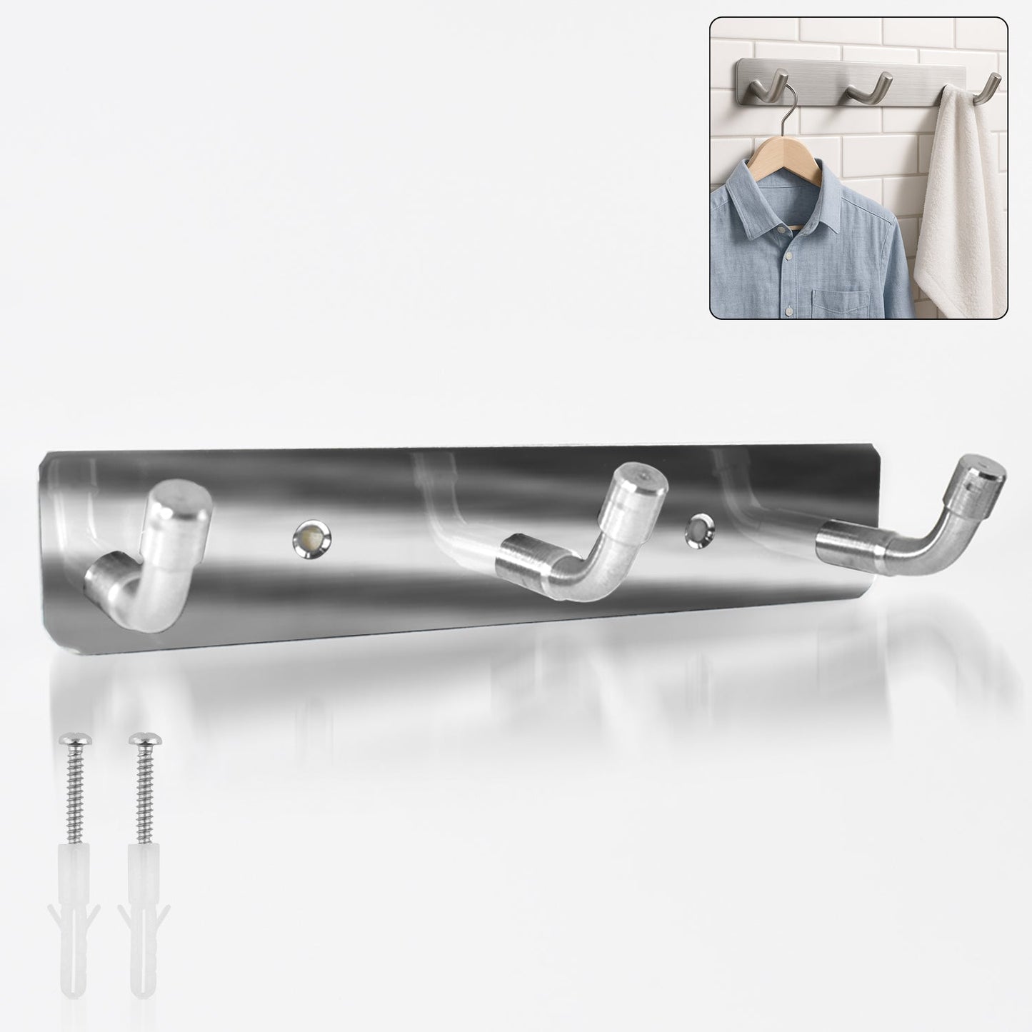 Stainless Steel Wall Mounted Coat 3 Hook Rack (14x3 / 1 Pc) Your Brand