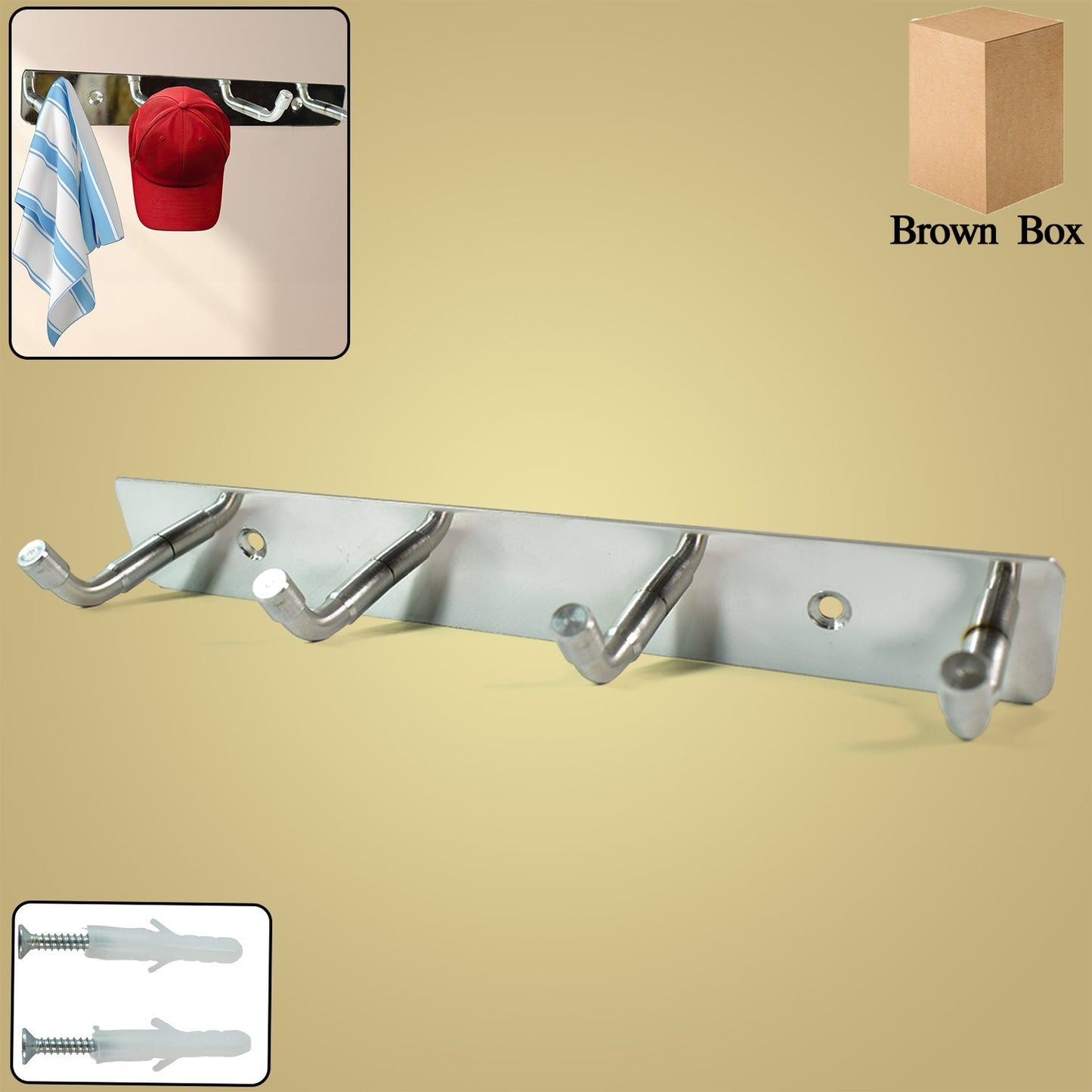 Stainless Steel Wall Mounted Coat 4 Hook Rack (20x3 / 1 Pc) Your Brand