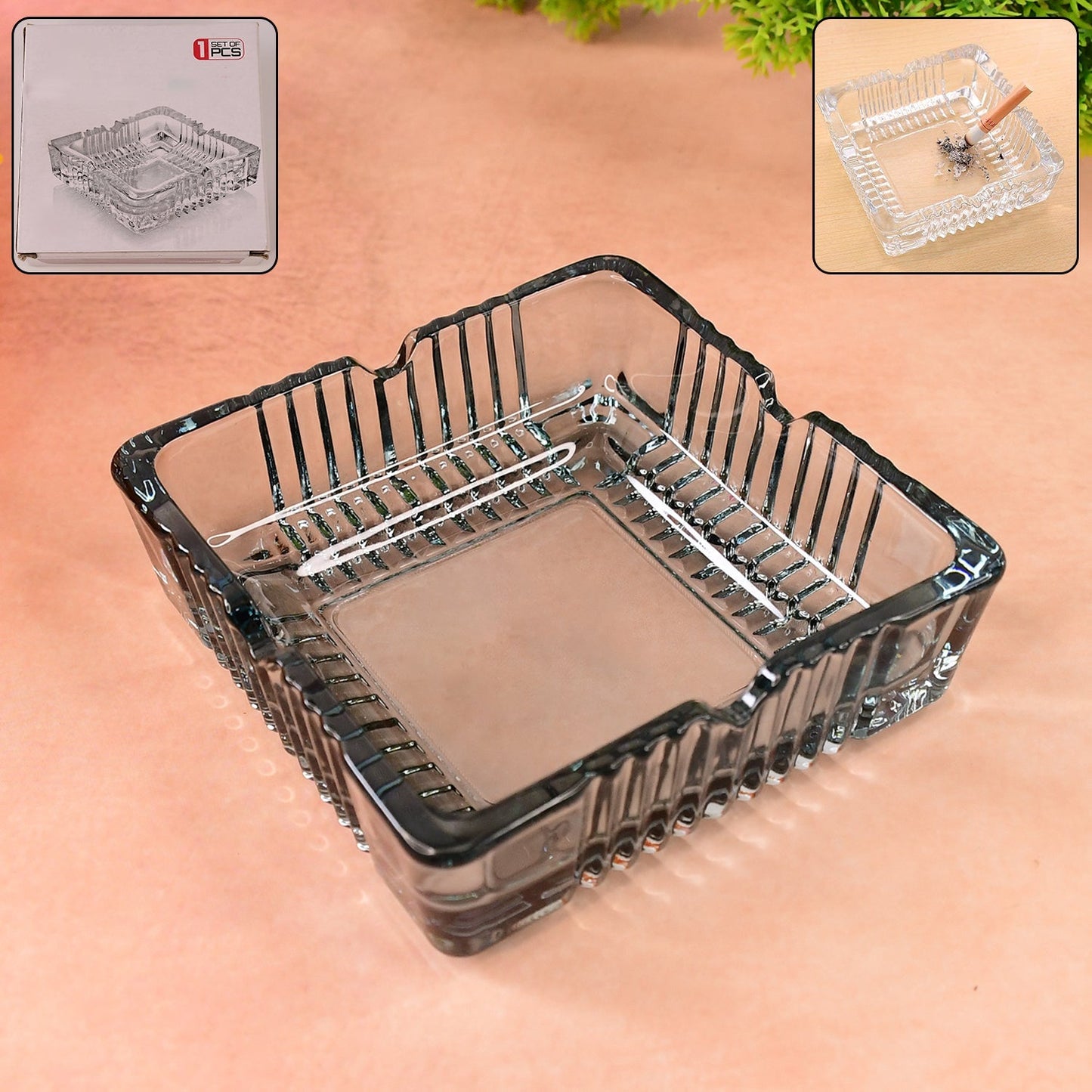 Square Glass Misti Crystal Quality Cigar Cigarette Ashtray Round Tabletop for Home Office Indoor Outdoor Home Decor Your Brand