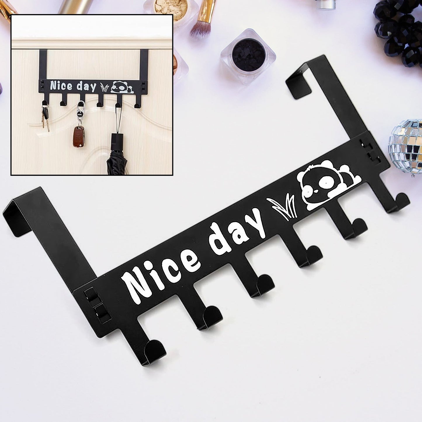 Heavy-Duty Carbon Steel Over Door Hook Rack for Towels & Coats (1 Pc, 6 Hooks) Your Brand