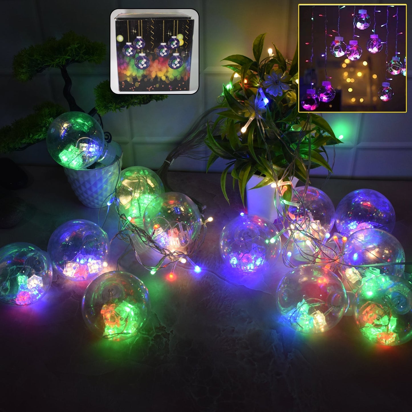 12 Wish Balls Window Curtain String Lights with 8 Flashing Modes Decoration for Home Decoration, Diwali & Wedding LED Christmas Light Indoor and Outdoor Light ,Festival Decoration (Plastic, Multi Color) Your Brand