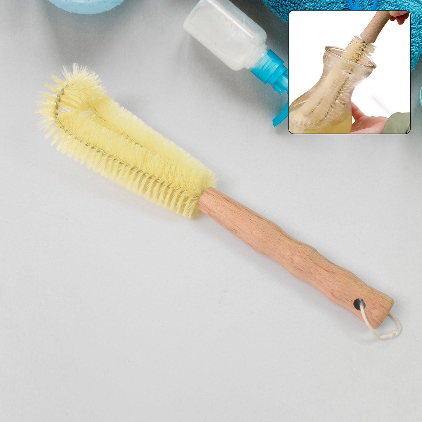 13 inch Bottle Brush, Bristle Brush with Wood Handle, Washing Brush with Wooden Handle, Kitchen Cleaning Tool, Brushes for Dish, Tumbler, Teapot, Cup, Pan Your Brand
