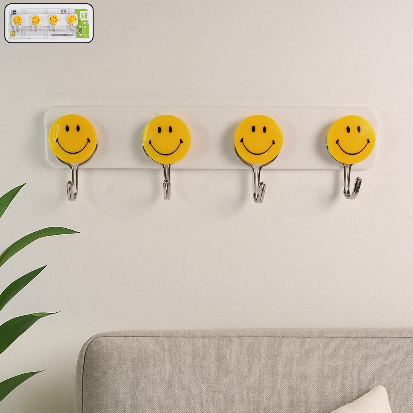 Multipurpose Self-Adhesive 4 hooks for wall Hook (1 Pc) Your Brand