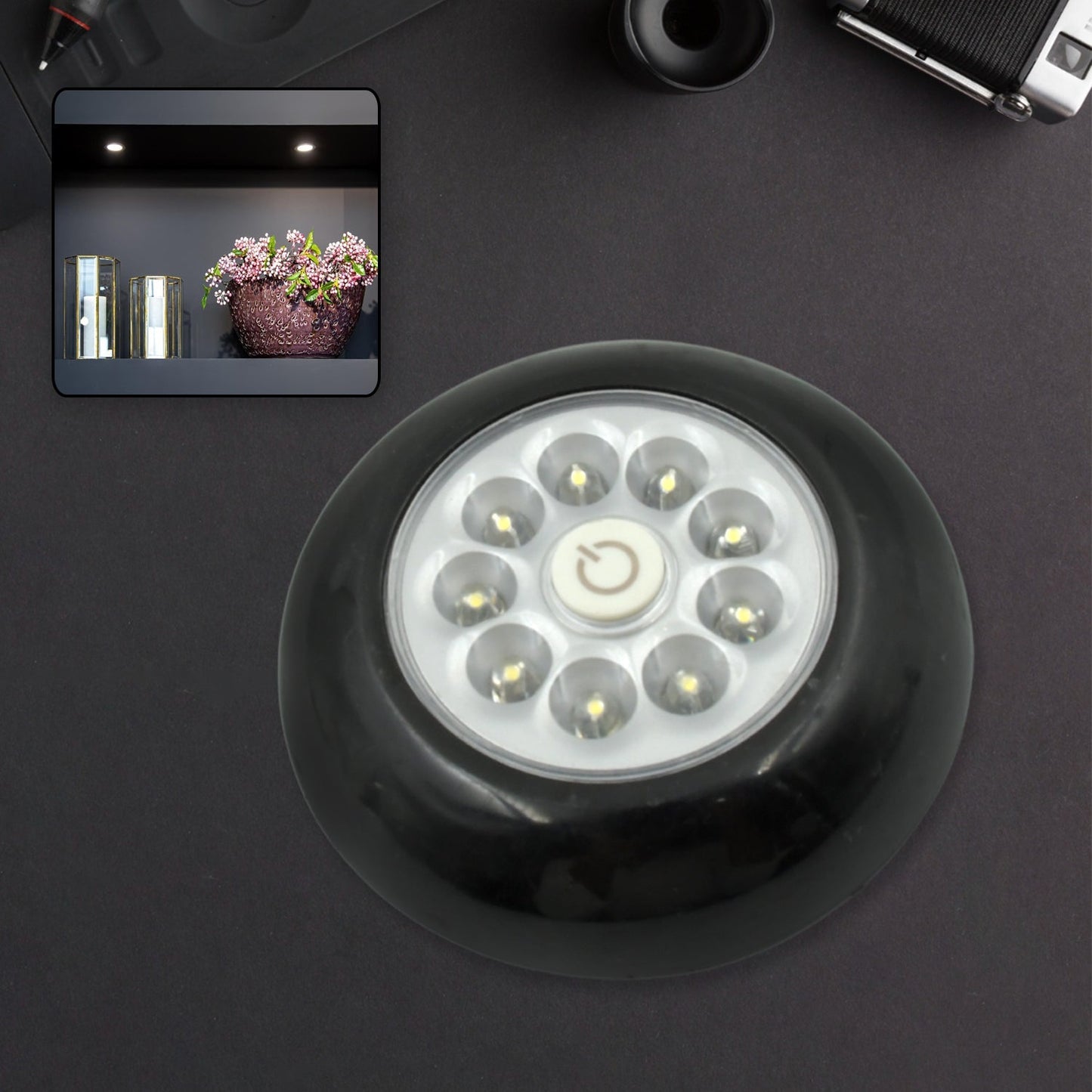 9 LED Touch Light Closet Light Battery Powered Stick-on Anywhere Puck Lights with New Strong Adhesive for Cabinet, Stair, Bedroom, Kitchen Night Light Stick Tap Night ( Battery Not Included / 1 Pc ) Your Brand
