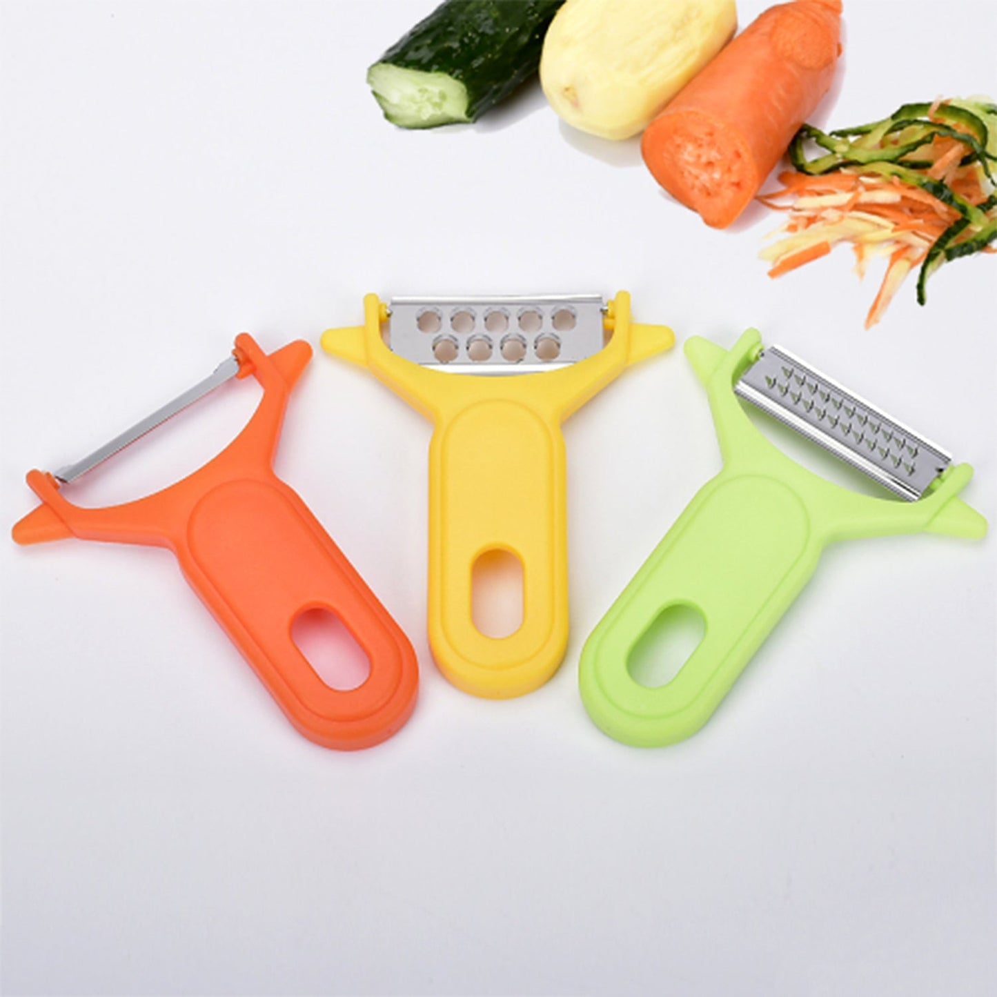 Peeler Slicers Shredders for Fruits and Vegetables, Cutter, Grater Kitchen Helper, Potato Fruits Peeler, Stainless Steel Sharp Blade with Non-Slip Handle (3 Pcs Set) Your Brand