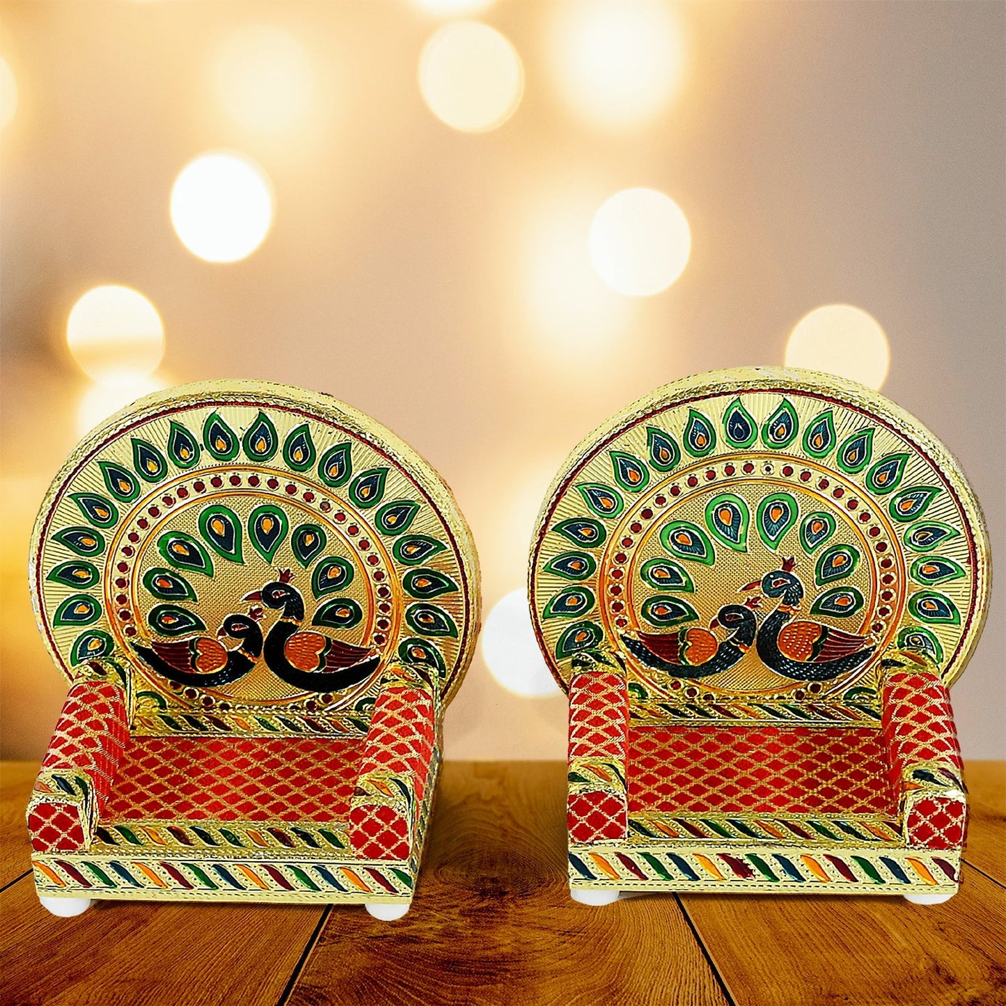 Meenakari Work Laddu Gopal Singhasan / Sihasan for Pooja Mandir Wooden Krishna Ladoo Bal Gopal Sofa Asan, Home Decorative Premium Look Decorative Singhasan Suitable For Home, Office, Restaurant (2 Pc Set) Your Brand