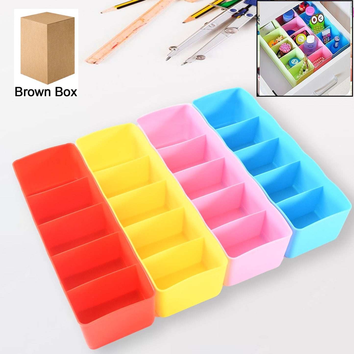 Desktop Storage Organizer Box Set - 5 Grid Compartments for Clothing, Underwear, Socks & Ties (4-Piece) Your Brand