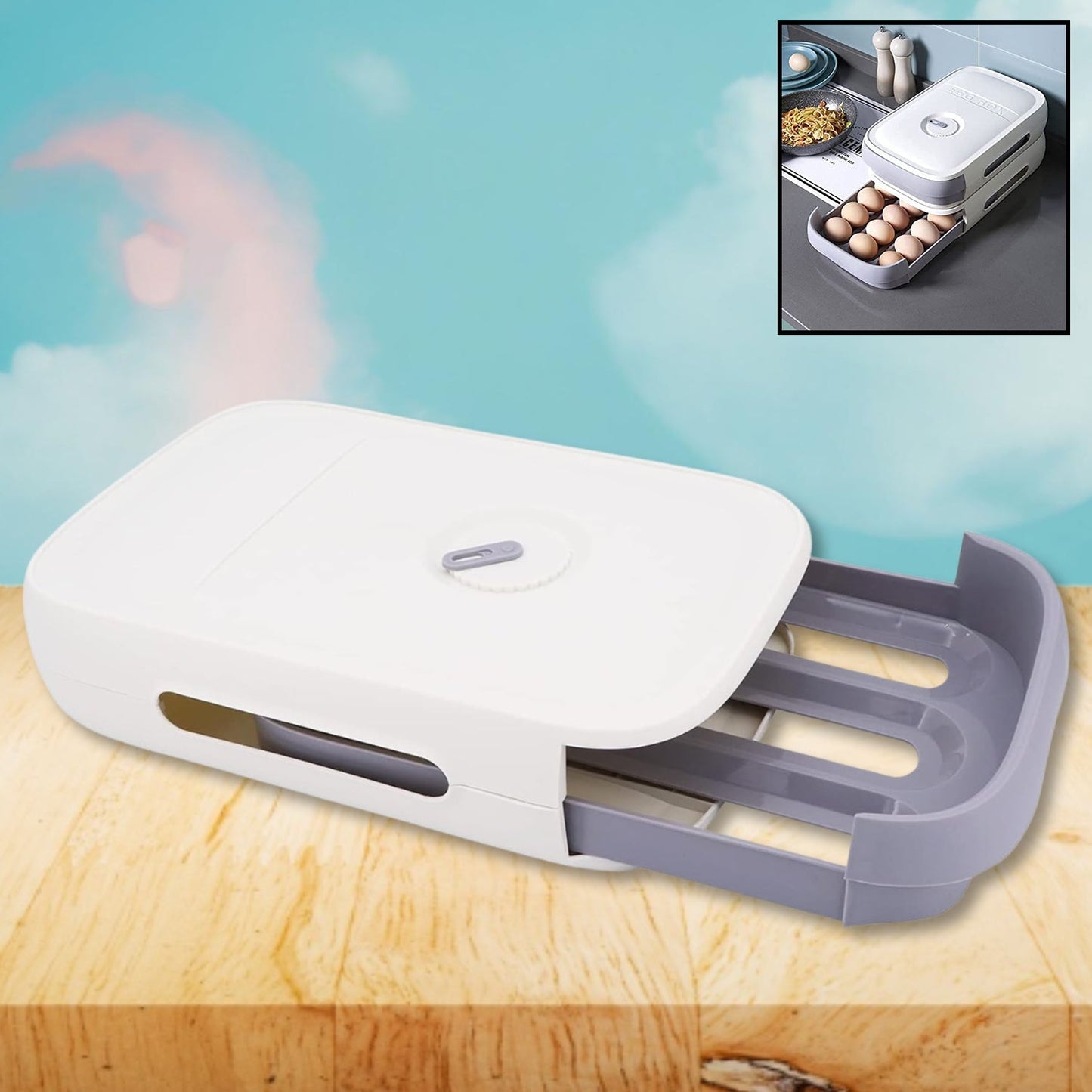 Egg Storage Box Plastic Egg Drawer Fridge Egg Organizer Egg Keeper Refrigerator Egg Drawer Plastic Egg Carton Covered Egg Holder Pantry Egg Bin Household Egg Tray (1 Pc) Your Brand
