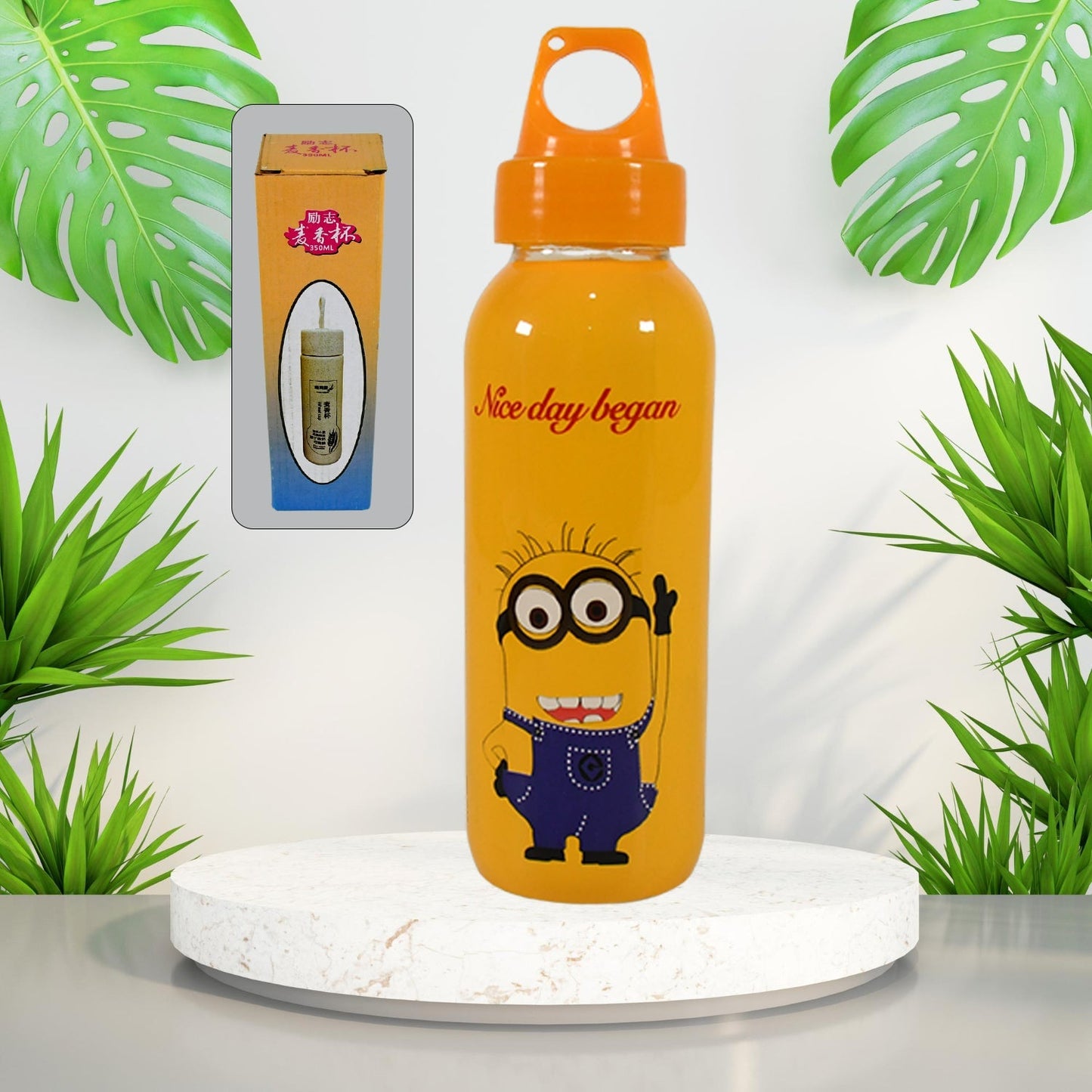 PORTABLE GLASS WATER BOTTLE, CREATIVE GLASS BOTTLE WITH GLASS WATER ( Mix Design) Your Brand