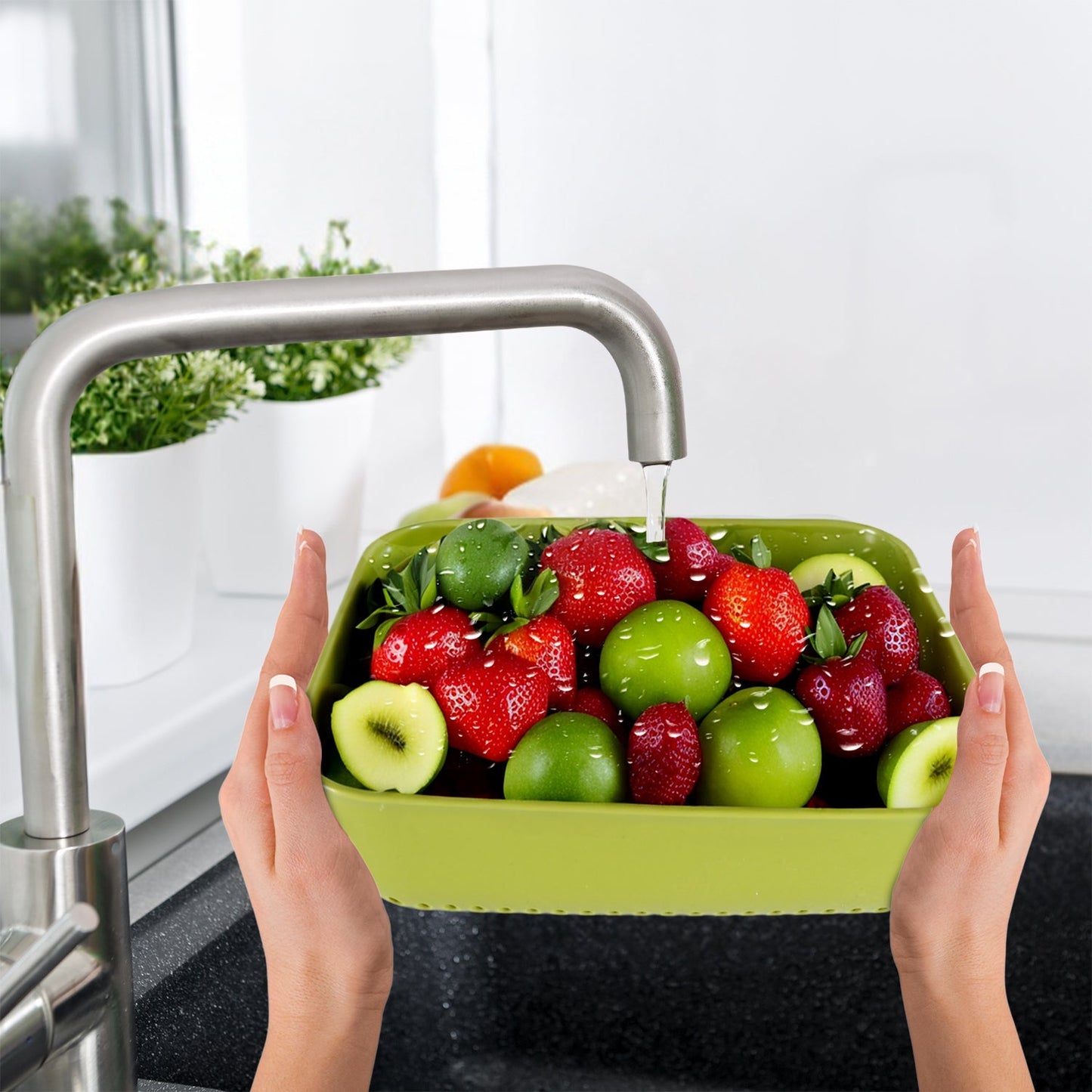 Multipurpose Small Plastic Kitchen Basket, Vegetables and Fruits Washing, Basket (20x17 Cm) Your Brand