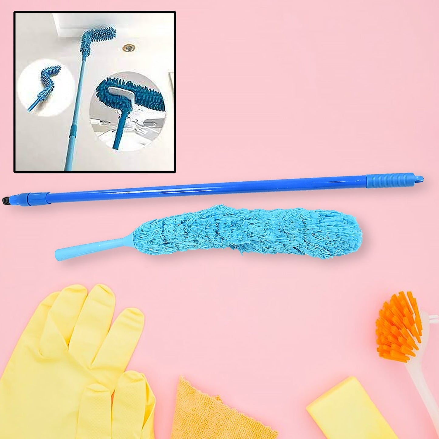 Adjustable Long Handle Microfiber Dust Brush – Foldable Ceiling & Appliance Cleaner Your Brand