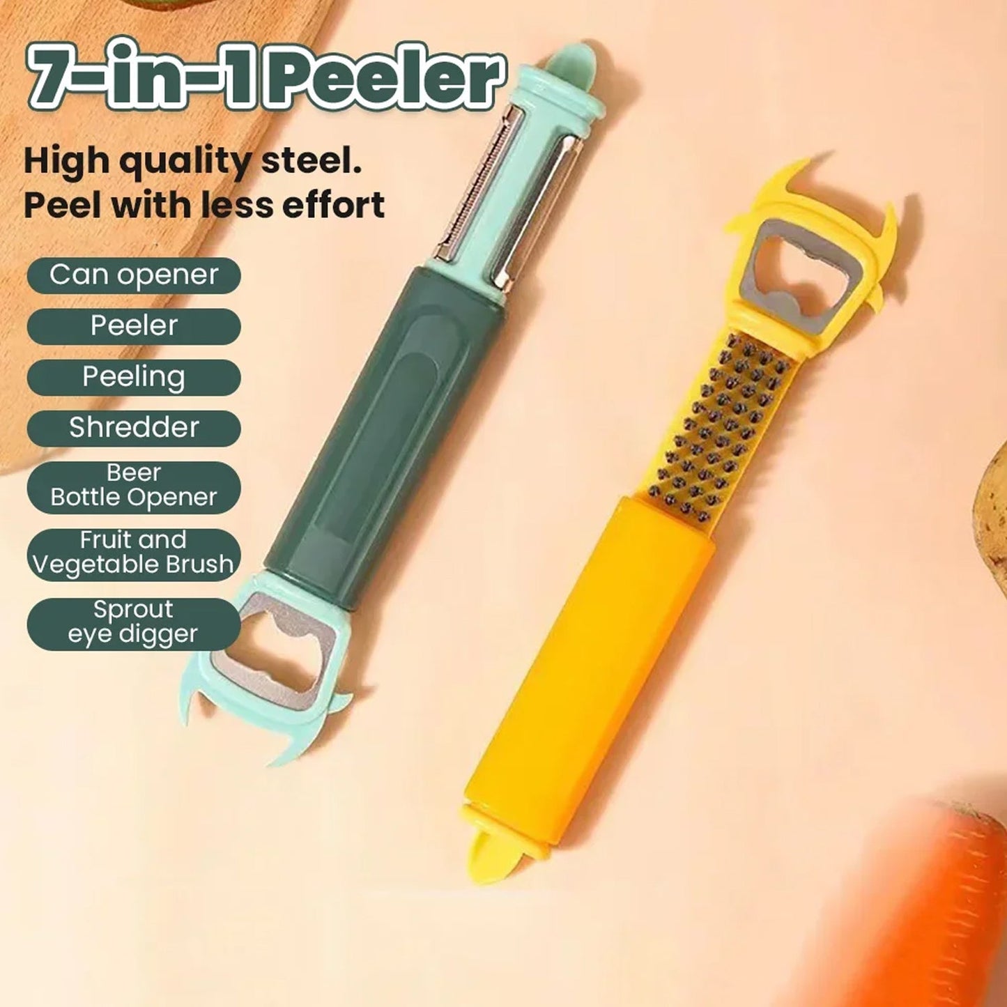 Multifunctional, Vegetable Fruit Peelers Slicer Can Opener 7 In 1 Kitchen Peeler For Veggie Fruit Potato Carrot Durable Kitchen Peeling Tool Non-slip Handle Durable For Potato, Fruit, Vegetables, Carrots, Cucumbers Your Brand