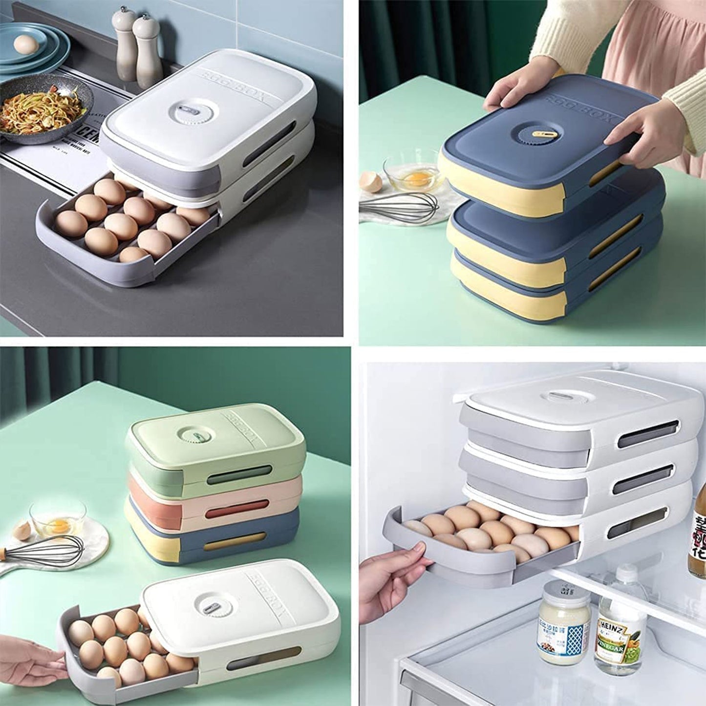 Egg Storage Box Plastic Egg Drawer Fridge Egg Organizer Egg Keeper Refrigerator Egg Drawer Plastic Egg Carton Covered Egg Holder Pantry Egg Bin Household Egg Tray (1 Pc) Your Brand