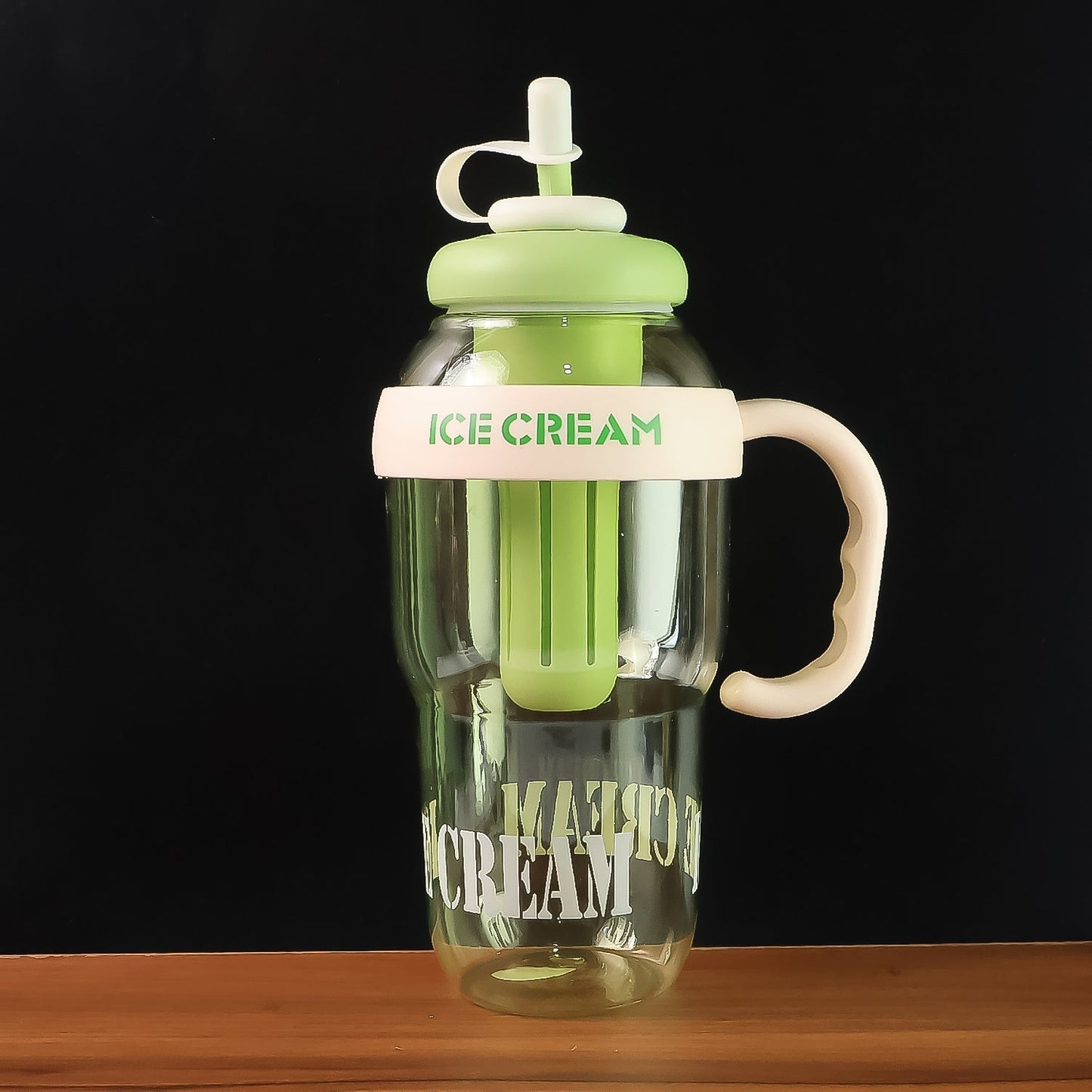 Approx 1300ML Large Capacity Cute Ice Cream Themed Water Bottle with Handle, Straw & Fruit Infuser – Leakproof Sipper for Kids & Adults Your Brand