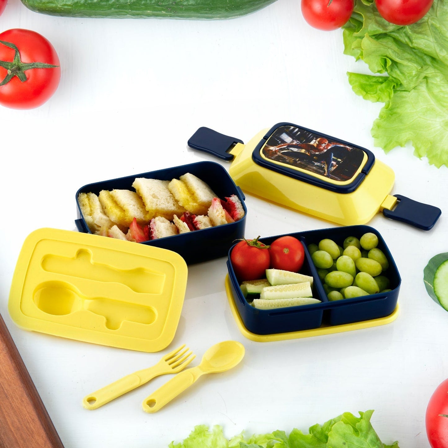 5621 Double Layer Lunch Box Stylish Lid Lunch Box With Fork & Spoon Lunch Box For Children School Lunch Box Your Brand