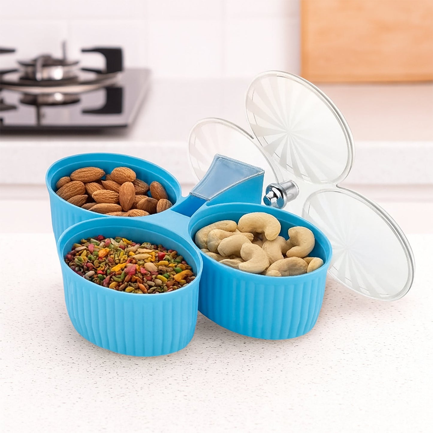 Premium 3-Compartment Revolving Dry Fruit Box (1 Pc) Your Brand