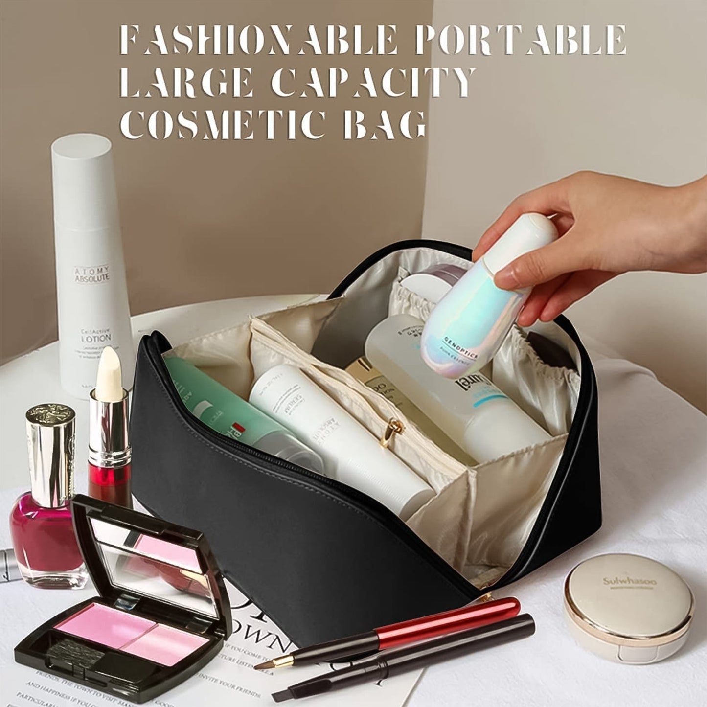 Premium Travel Makeup & Toiletry Organizer Pouch with Zipper & Handle (1 Pc / Mix Color) Your Brand