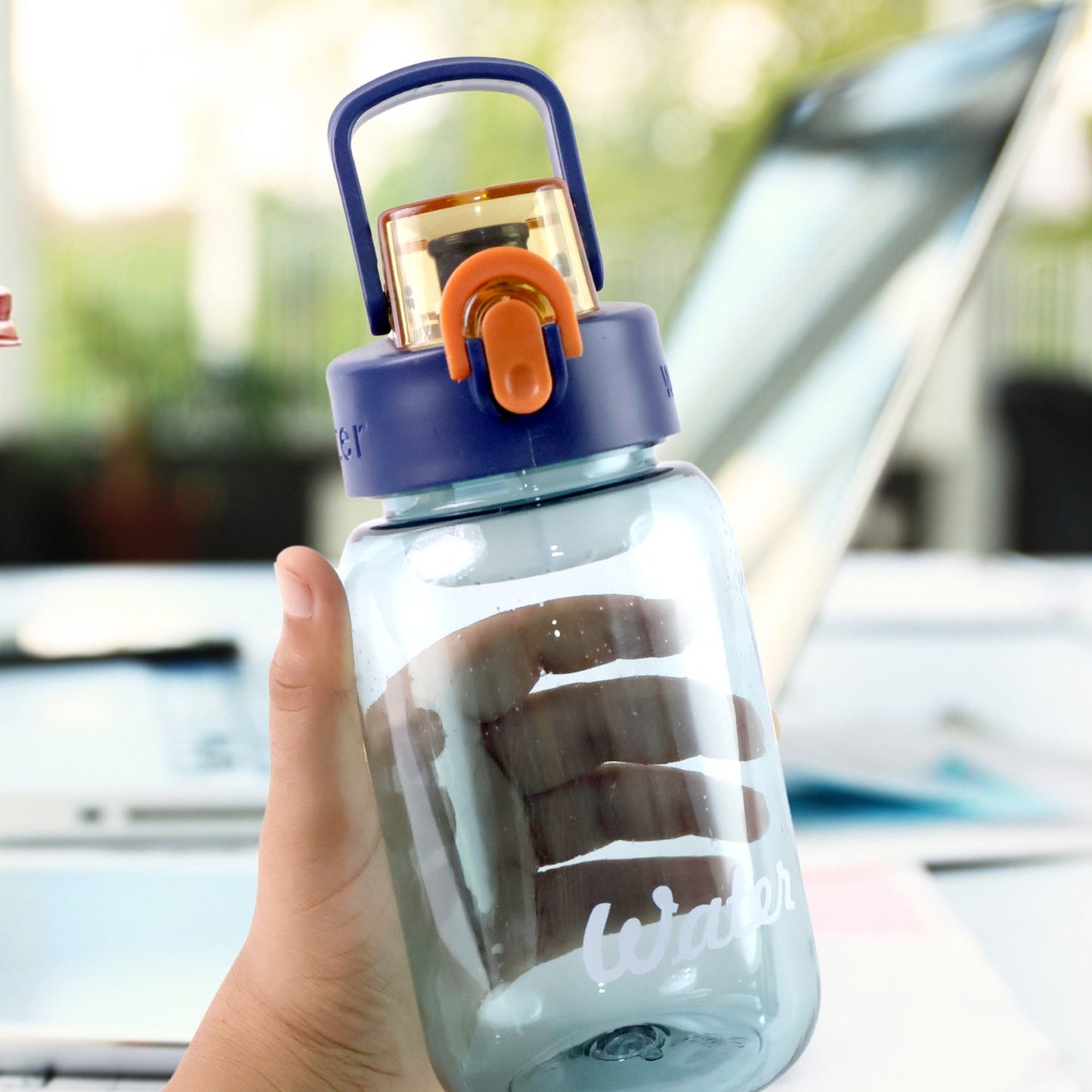 Blue Plastic Leak-Proof Flip Cap & Safty Lock Water Bottle (600ml Approx / 1 Pc) Your Brand