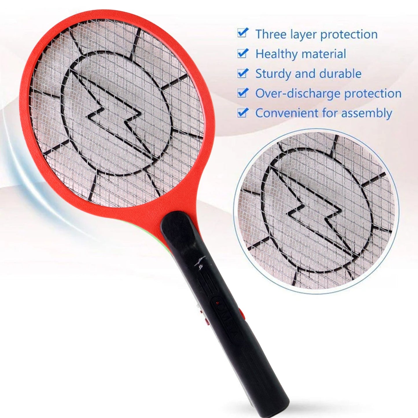 Red Rechargeable Electric Mosquito Killer Racket with Cable Your Brand