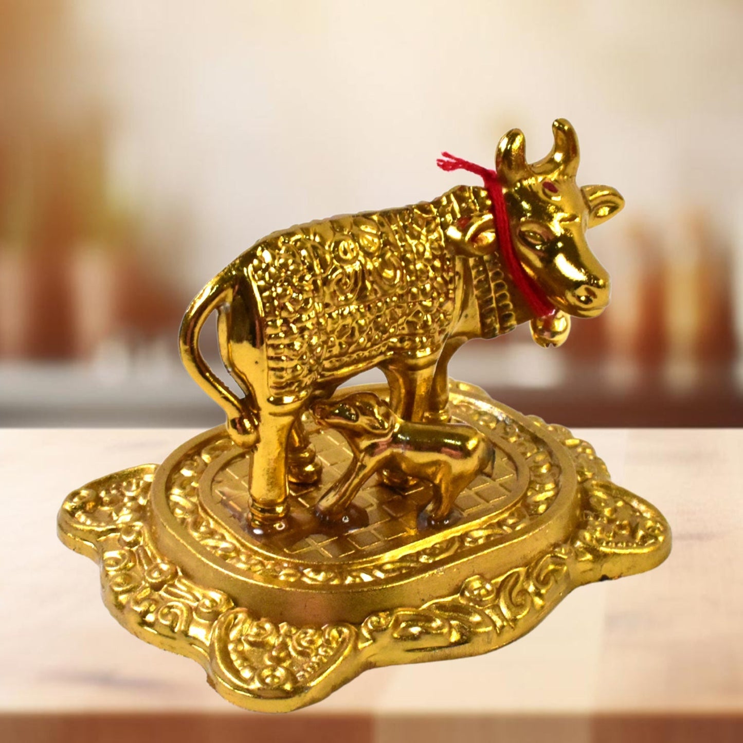 Metal Golden Kamdhenu Cow with Calf (1 Pc) Your Brand