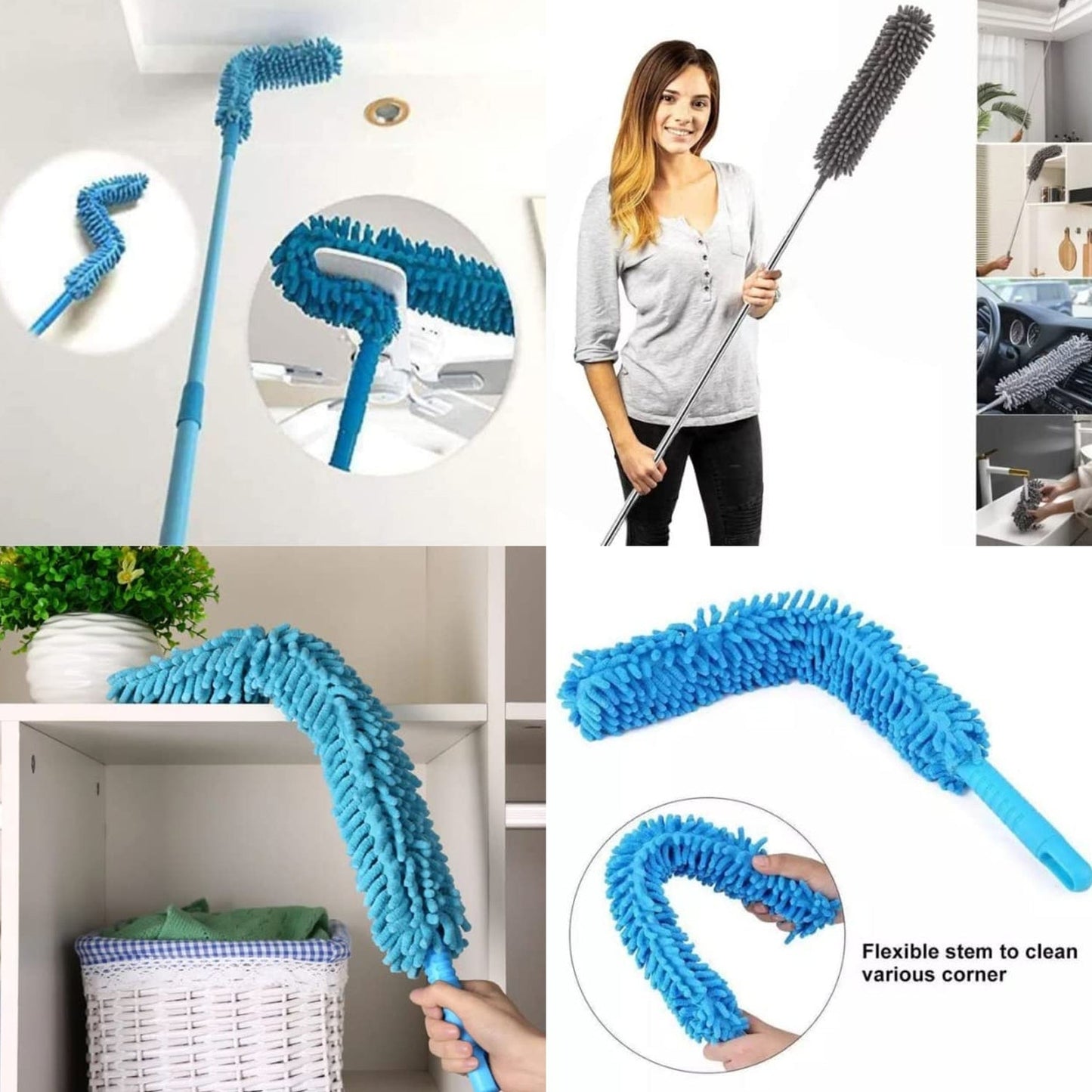 Adjustable Long Handle Microfiber Dust Brush – Foldable Ceiling & Appliance Cleaner Your Brand