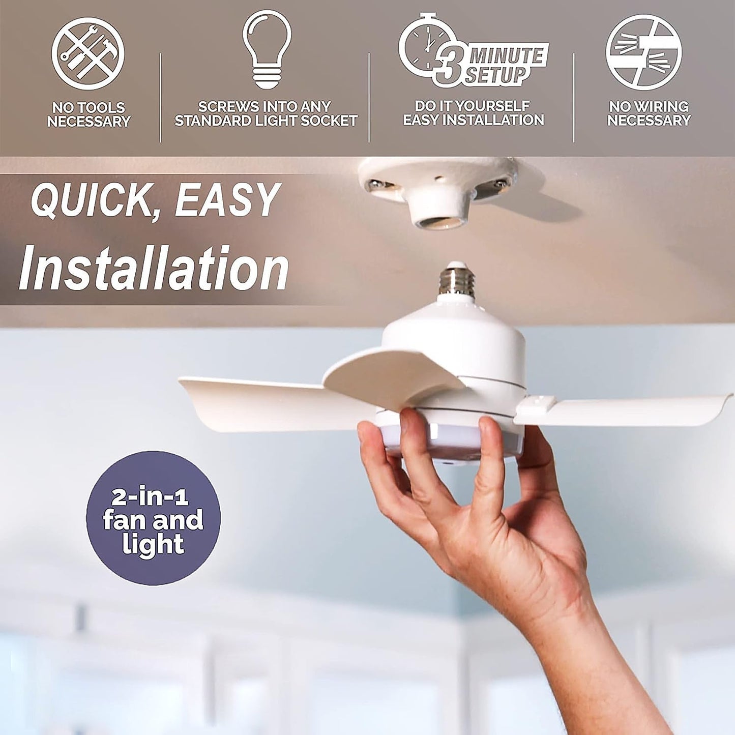 Original Cool LED Socket Fan Light โ Ceiling Fan Replacement, 1000 Lumens/5000K, Remote Controlled (Remote Battery Not Included) Your Brand