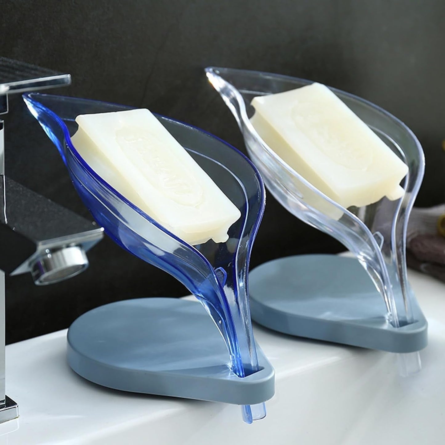 Plastic Leaf Shape Soap Box Self Draining Bathroom Soap Holder, Decorative Drainage Plastic Soap Dish with Draining Tray (Mix Color / 1 Pc) Your Brand