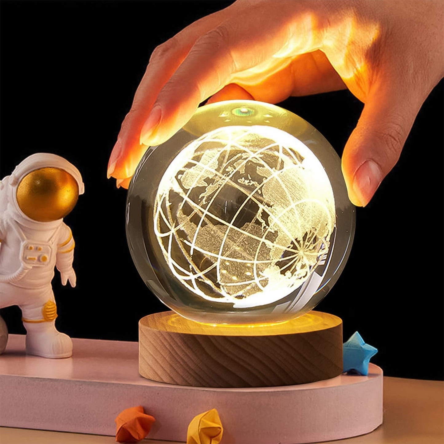 World 3D Crystal Ball lamps With Wood Base (1 Pc) Your Brand