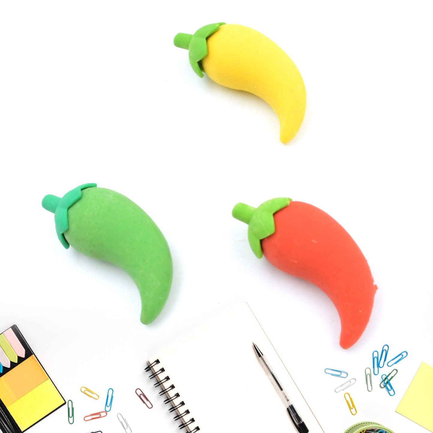 3D Fancy Colorful Chili Shape Erasers – Mini Novelty Eraser Set (3 Pc) Your Brand