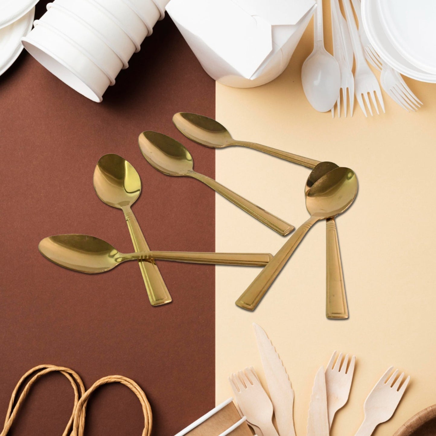Premium Luxurious Stainless Steel Coated Spoons (6 Pcs Set / Golden) Your Brand