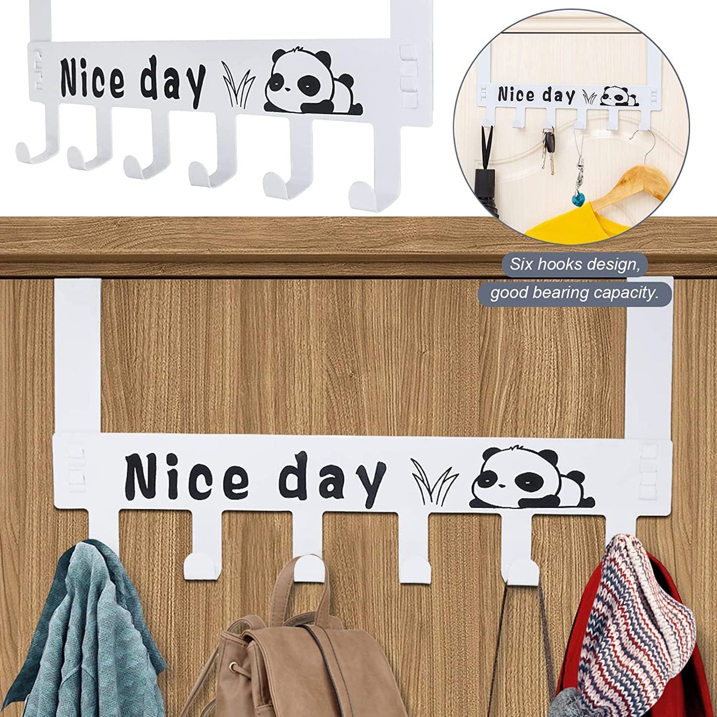 Heavy-Duty Carbon Steel Over Door Hook Rack for Towels & Coats (1 Pc, 6 Hooks) Your Brand