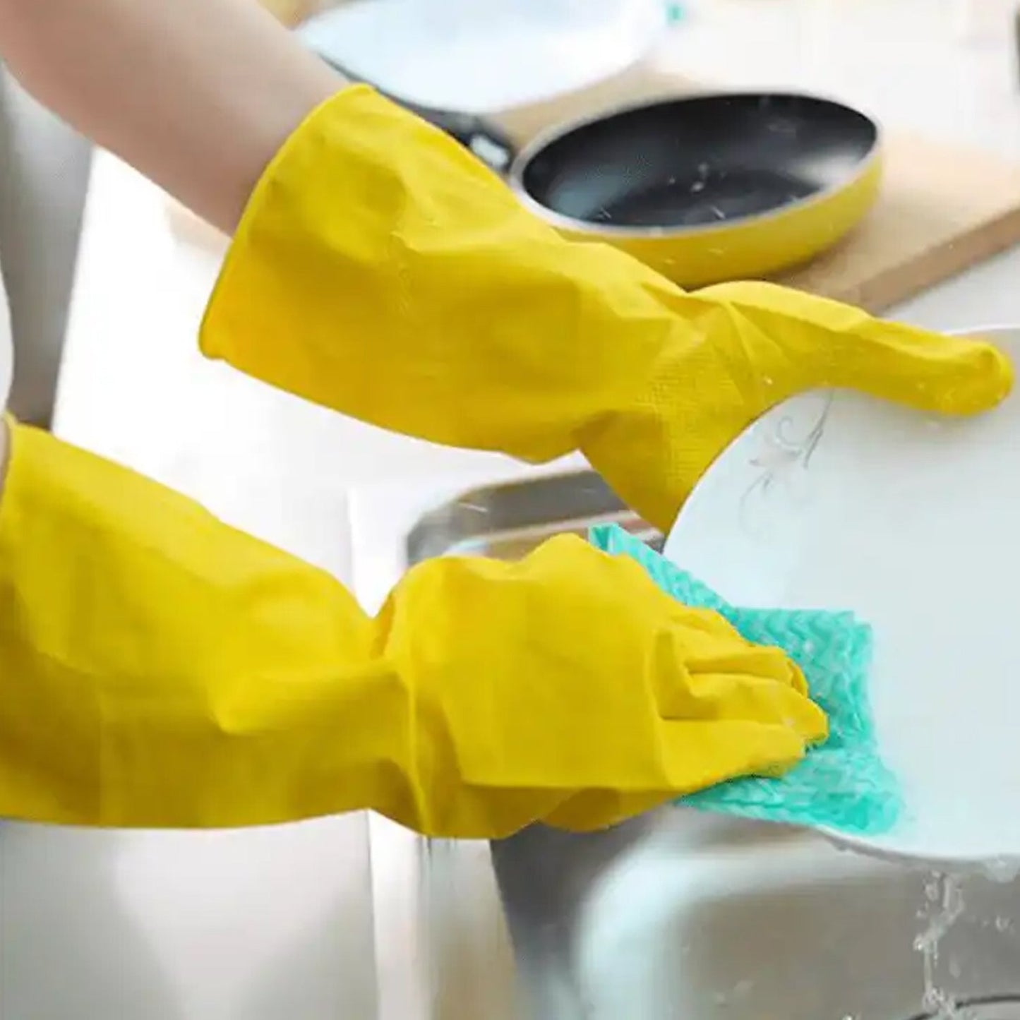 Multipurpose Rubber Cleaning Gloves: Reusable, Wet & Dry Use (1 Pair) Your Brand