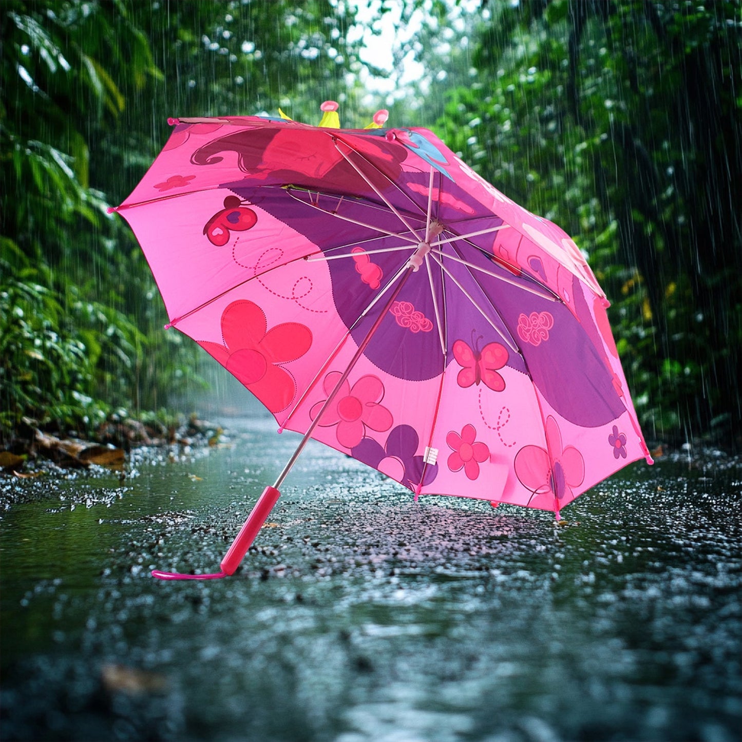 3D Kids Umbrella with Cartoon Print – Cute Waterproof Rain Umbrella (1 Pc) Your Brand