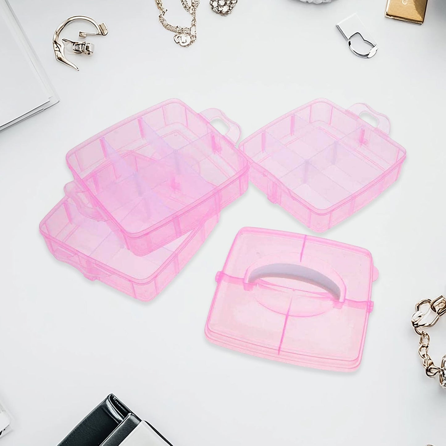 Versatile 18-Grid 3-Layer Transparent Plastic Organizer Box with Adjustable Dividers for Jewelry & Fishing Hooks Your Brand