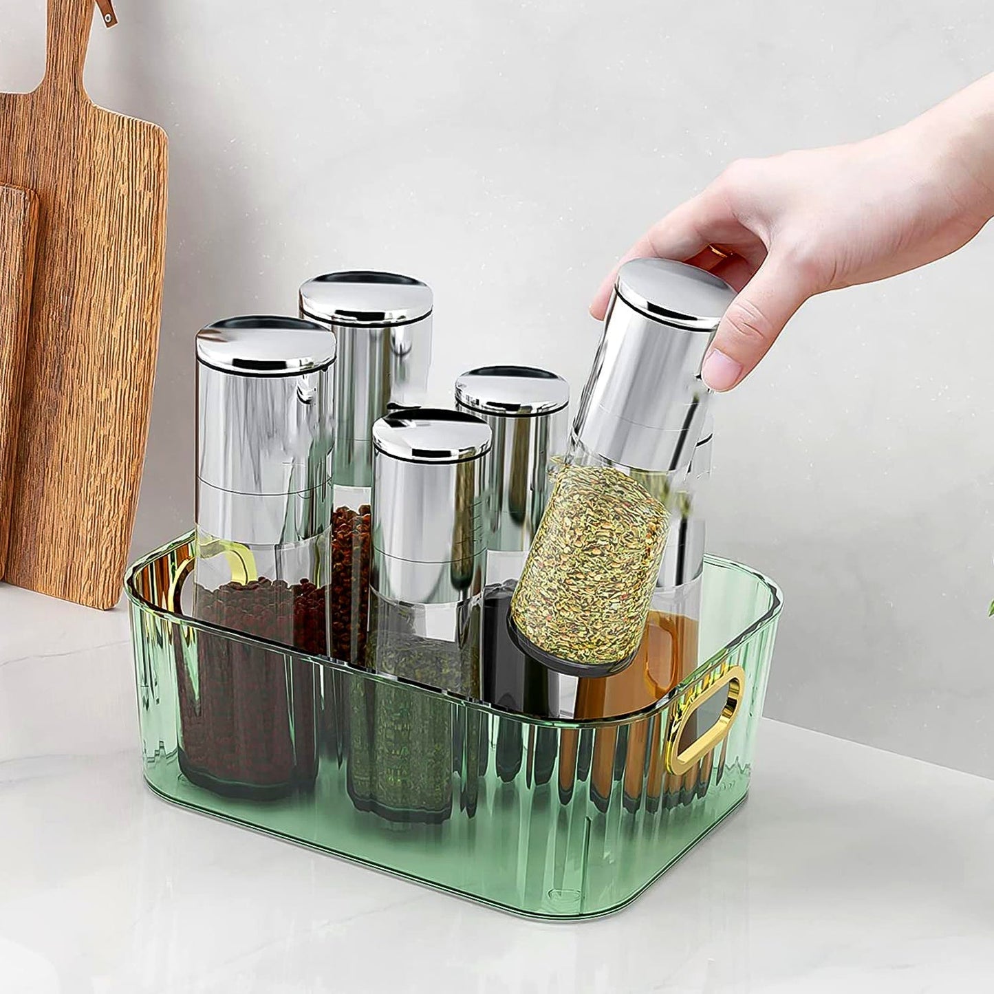 Premium Ribbed Transparent Storage Basket with Gold Handle – Multipurpose Kitchen & Home Organizer Box Your Brand