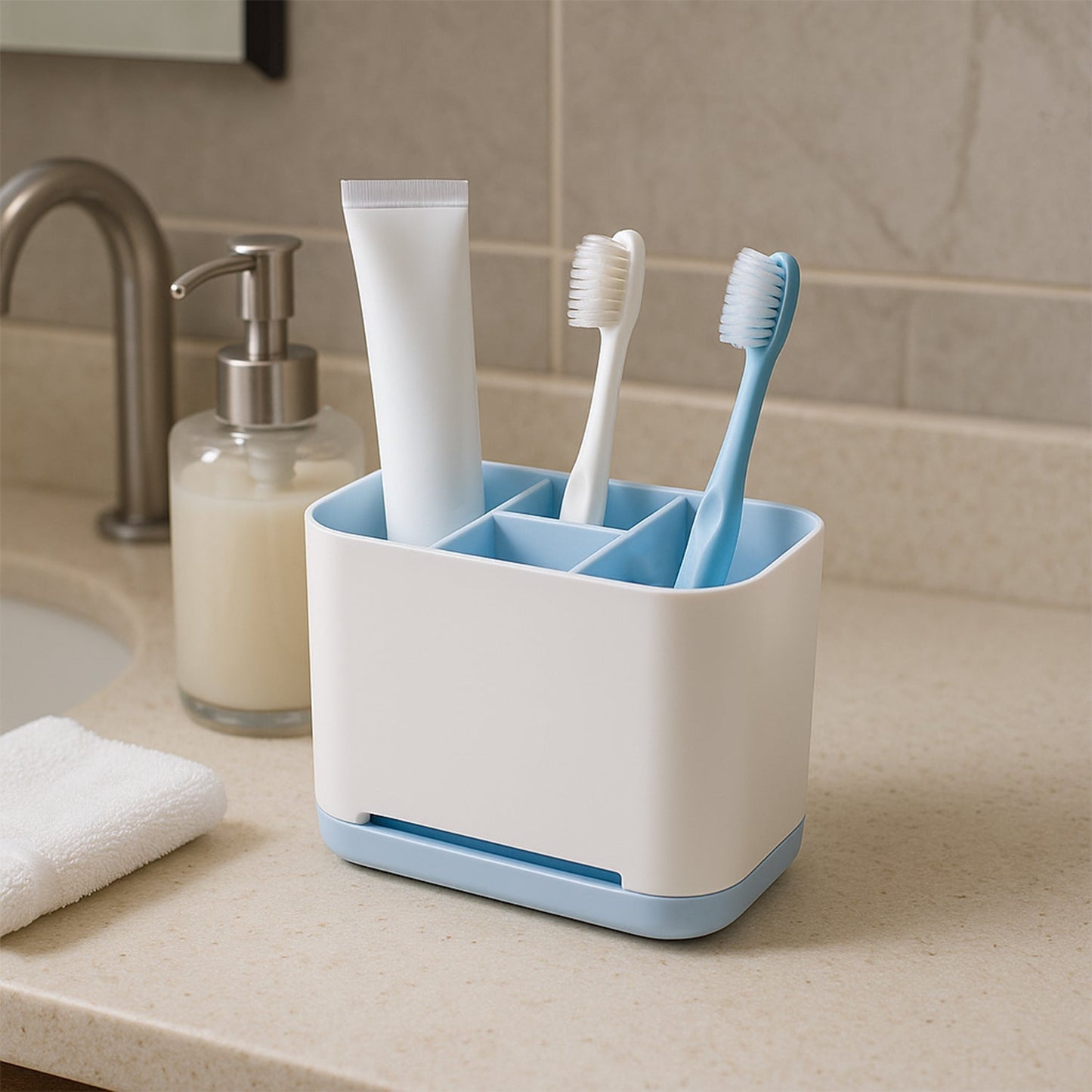 6 Compartment Multi Purpose Organizer Toothbrush Holder Stand Plastic Caddy (1 Pc) Your Brand