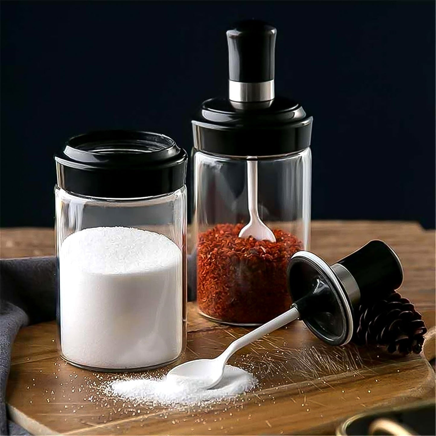Transparent Glass Storage Jar with Built-in Spoon Approx 250ml Your Brand