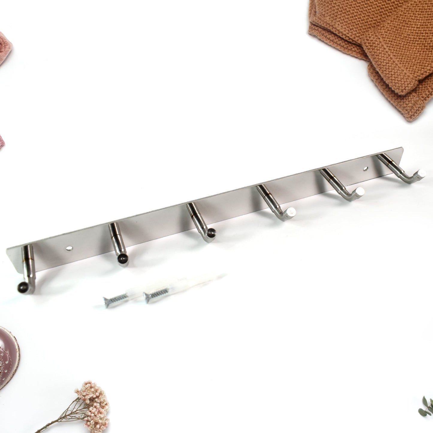 Stainless Steel Wall Mounted Coat 6 Hook Rack (32x3 / 1Pc) Your Brand