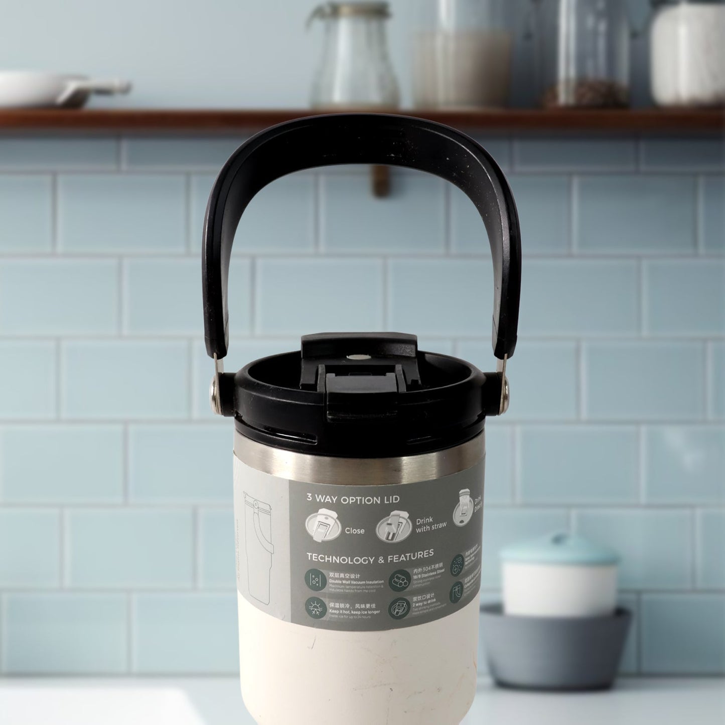 High Quality Stainless Steel Vacuum Glass Insulated Glass Coffee Cups Double Walled Travel Mug, Car Coffee Mug (With Lid & Handle / 1 Pc) Your Brand