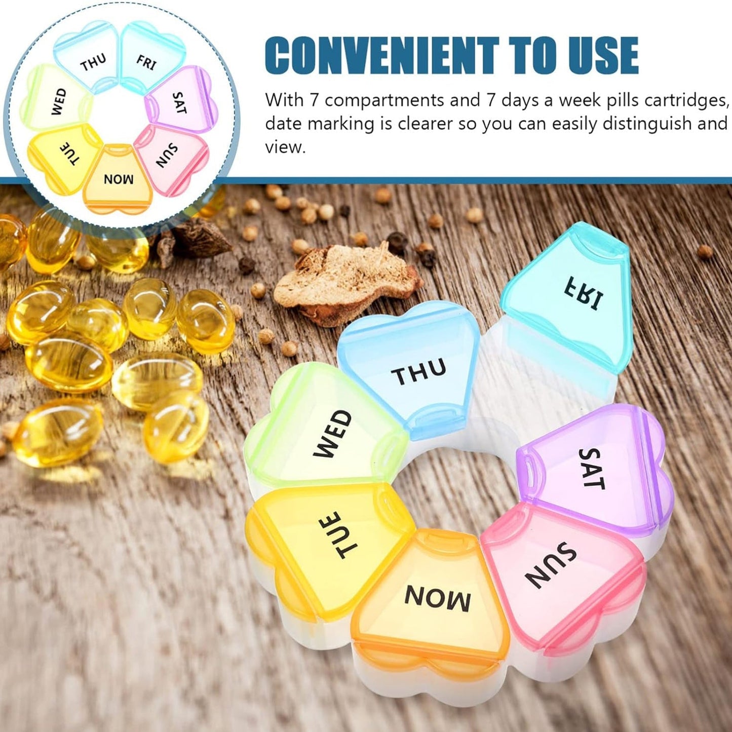 7-Day Round Weekly Pill Organizer Box (1 Pc) Your Brand