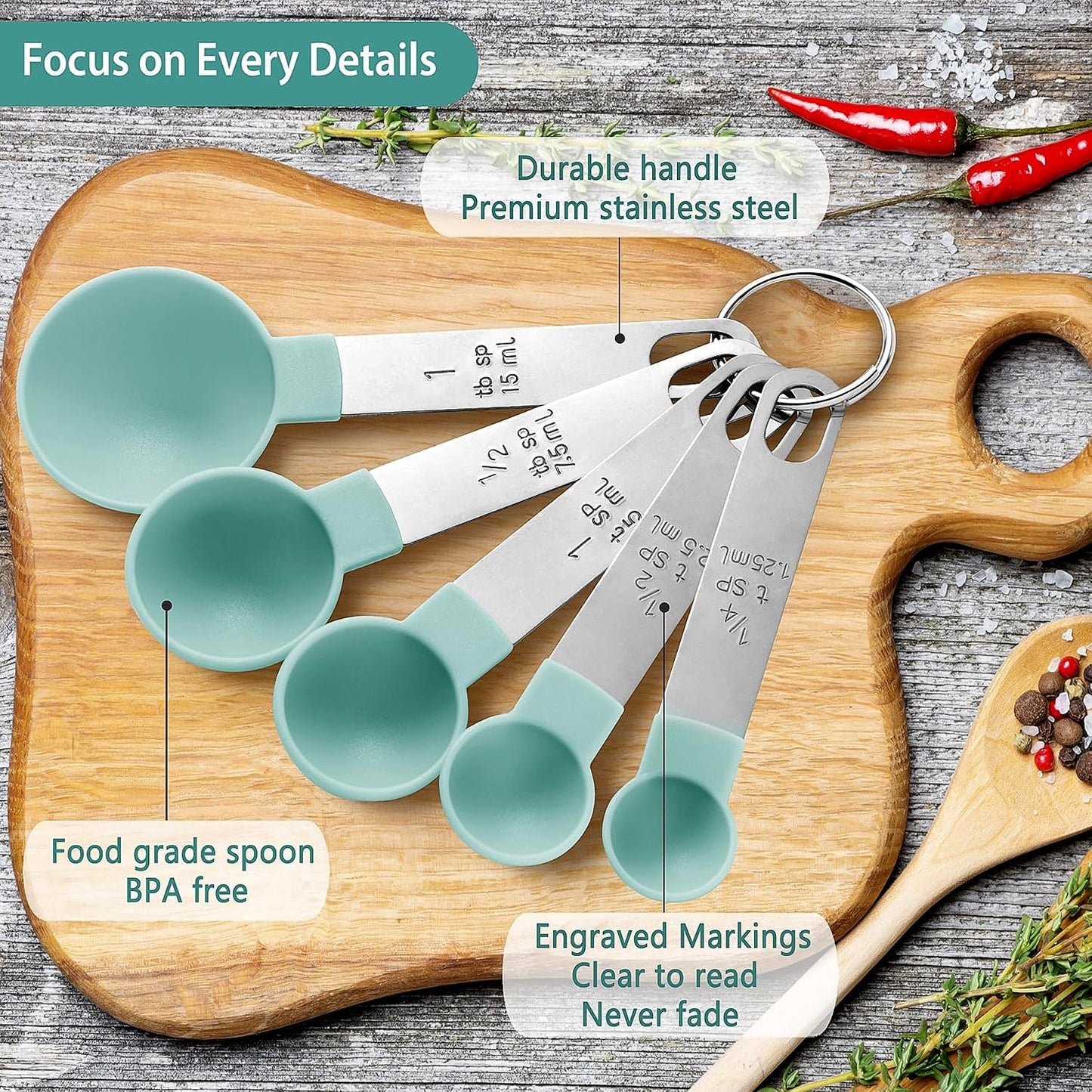 Premium Measuring Spoon Set with Stainless Steel Handles 4-Piece Your Brand