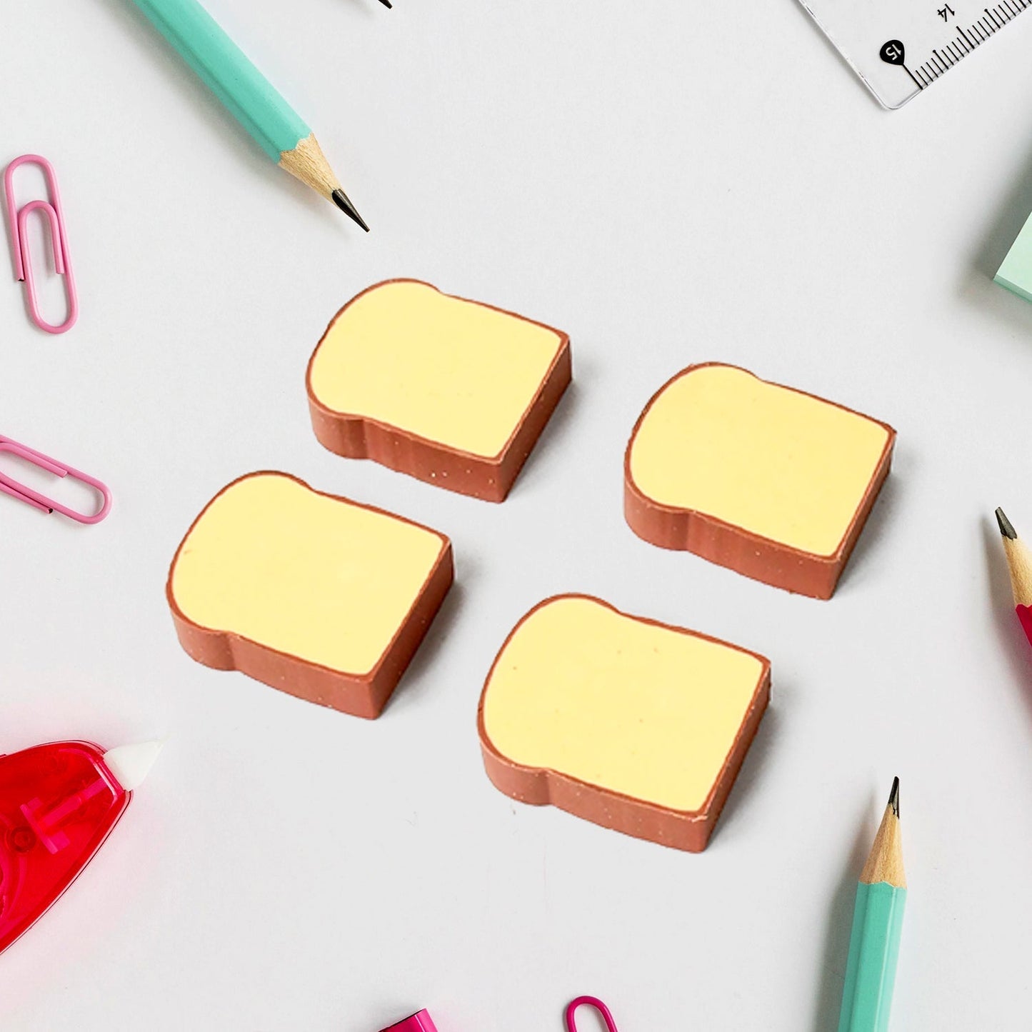 3D Toast Bread Shape Eraser for Kids, Cartoons Erasers Toast Bread Erasers Bread Shaped Eraser for Students, Gift, Cute Fun Food Erasers for School Classroom, Stationery for Boys & Girls (4 Pcs Set) Your Brand